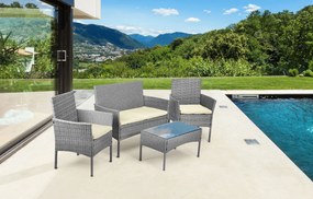 Set záhradného nábytku z technoratanu, lavica, stôl, stoličky, sivá, MultiGarden