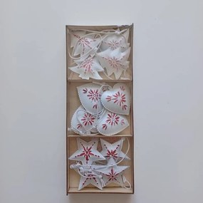 DECOLED Sada kovových vianočných závesných ozdôb s patinou, jemná červená, stromček, srdce, hviezda