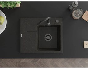 Mexen Ben, 1-komorový granitový drez 600x500x190 mm, pravý + čierny sifón, čierna-zlatá metalíza, 6523605000-75-B