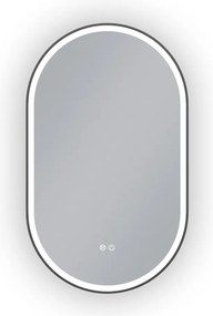 Erga Gwen, oválne LED zrkadlo 60x100cm v čiernom kovovom ráme, 3 farby svetla, predné osvetlenie, vyhrievacia podložka proti zapareniu, ERG-V01-GWEN-6010-BK