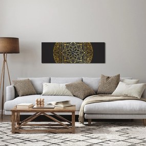Obraz zlaté abstrakcie (s hodinami) (90x30 cm)