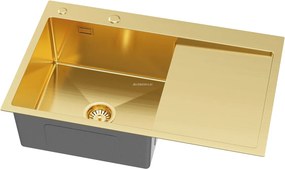 Erga HD, 1-komorový oceľový drez 780x490x210 mm, ľavý, zlatá, ERG-MLS-HD7849LG