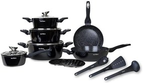 MEGAKOMBO Multifunkčný kuchynský robot BestBerg BBR-1900B + 15dielna sada riadu s mramorovým povrchom BestBerg BBN-1015A / čierna