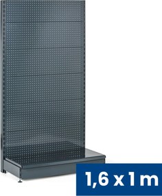 Predajný regál jednostranný, perfo steny, 1600 x 1000 x 450 mm, základný, antracit