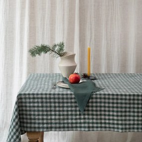 Ľanový obrus 140x200 cm Forest Green Gingham – Linen Tales