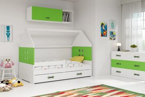 BMS Group Detská posteľ domček DOMI biela - zelená so zásuvkou 160x80cm
