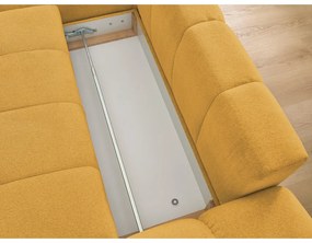 Ženilková rozkladacia/s úložným priestorom rohová pohovka v horčicovej farbe (ľavý roh/s leňoškou) Everest – Bobochic Paris