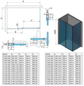 Polysan, THRON LINE SQUARE obdĺžniková sprchová zástena 1500x700mm, TL1570-5002