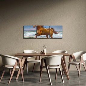 Obraz koňa na pláži (s hodinami) (90x30 cm)