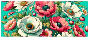 Obraz - Kvety na modrom pozadí (120x50 cm)