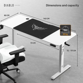 Výškovo nastaviteľný stôl Diablo X-Tensio 1400 biely