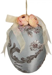 Modré závesné vajíčko zdobené kvetmi - Ø 15*21 cm