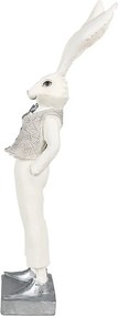 Dekorácia socha biely zajac vo vestičke - 9*13*36 cm