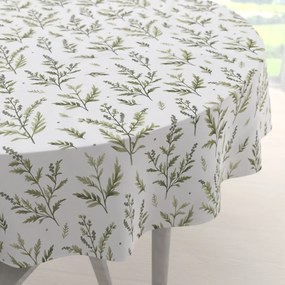 Biante Bavlnený okrúhly obrus Sandra SA-718 Zelené vňate byliniek na bielom Ø 140 cm