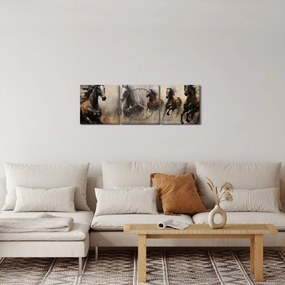 Obraz - Olejomaľba koní (s hodinami) (90x30 cm)