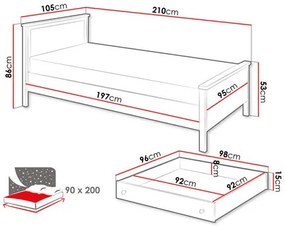 Jednolôžková posteľ 90cm Sukura  (biela + dub nash). Vlastná spoľahlivá doprava až k Vám domov. 1123017