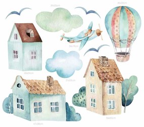 Gario Detská nálepka na stenu Boys world - lietadlo, balón a domy