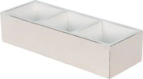 Biely antik drevený dekoratívny box s 3 priehradkami - 33*12*7 cm