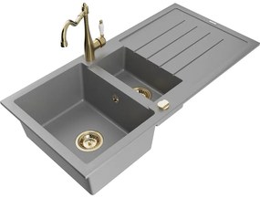 Mexen Andres, granitový drez 1000x500x200 mm, 1,5-komorový a drezová batéria Carla, šedá, 6515-71-670700-50