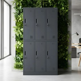 Sociálna šatníková 6-dverová skriňa IGOR, 900 × 1850 × 450 mm, antracit