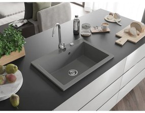 Mexen Elix, 1-korový granitový drez 700 x 500 mm, šedá, chrómový sifón, 6526701005-71