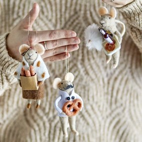 Bloomingville Vianočná ozdoba Myška Peo Nature Wool Myška s praclíkom