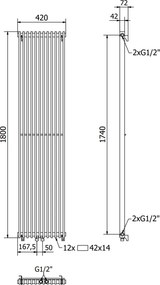 Mexen Kansas, vykurovacie teleso 1800 x 420 mm, 975 W, čierna, W204-1800-420-00-70