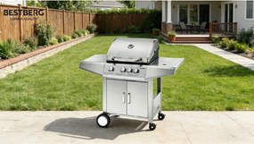 Plynový gril BestBerg BBBQ-23ST / 4 horáky / 12,6 kW / strieborná