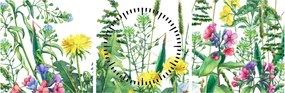 Obraz - Maľované lúčne kvety (s hodinami) (90x30 cm)