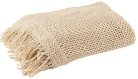 Béžový bavlnený pléd s okami Knittie - 130*187cm