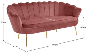 Luxusná pohovka, 3-sed, ružová Velvet látka/chróm zlatý, štýl Art-deco, NOBLIN