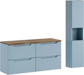 Modrý kúpeľňový nábytok: umývadlová skrinka 120 cm s doskou a vysoká skrinka Nova Denim (set-nod b nat casella 120cm s hc)