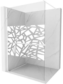 Mexen Kioto+, sprchová zástena Walk-In s poličkou a vešiakom 110 x 200 cm, 8mm číre sklo biely vzor, biely profil, 800-110-121-20-85