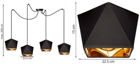 Závesné svietidlo Diamond gold spider, 4x čierne/zlaté textilné tienidlo