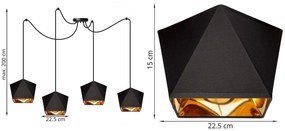 Závesné svietidlo Diamond Gold Spider, 4x čierne/zlaté textilné tienidlo