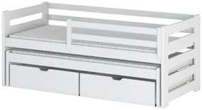 Detská posteľ z masívu SANDRA s prístelkou a šuplíky - 200x90 cm - BIELA