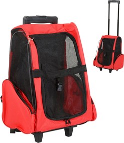 Transportný vozík PawHut 2-v-1 pre domácich miláčikov, batoh 42x25x55 cm pre psov a mačky, červený | Aosom