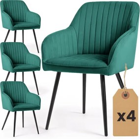 Sada štyroch jedálenských stoličiek FLORENCE zamatové, fľaškovo zelené / čierne nohy (4 ks)