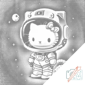 Gario Bodkovanie Hello Kitty Rozmery: 50 x 50 cm, Rámovanie: Iba zrolované plátno, Farba bodiek: Modrá