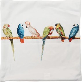 Biela obliečka na vankúš s papagájmi na tyči - 45*45 cm