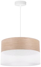 Závesné svietidlo Wood, 1x béžová dubová dýha/biele PVC tienidlo, (fi 35cm)