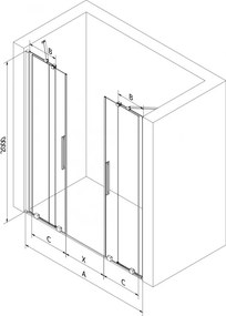 Mexen Velar Duo, posuvné dvere do otvoru 200x200 cm, 8mm číre sklo, grafitová matná, 871-200-000-02-66
