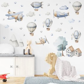 Gario Detská nálepka na stenu Boys world - lietadlá, balóny, vzducholoď a domy