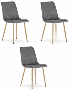 Set troch jedálenských stoličiek LAVA zamatové sivé / drevené nohy (3 ks)