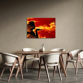 Sklenený obraz zeny s plameňmi (70x50 cm)