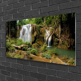 Obraz na skle Vodopád rieka les príroda 140x70 cm