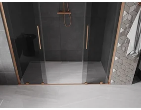 Mexen Velar L Duo, posuvné sprchové dvere do otvoru 200 cm, 8mm šedé sklo, medená matná, 871-200-003-42-65