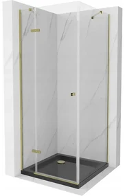 Mexen Roma sprchová kabína, kyvné dvere 80 x 80 cm, transparentnéné, zlatá + závesný bidet Flat, čierna
