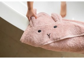 Ružovo-hnedá bavlnená detská osuška s kapucňou 75x75 cm Rabbit – Kindsgut