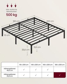 Kovová manželská posteľ 180 cm RMB030BD01